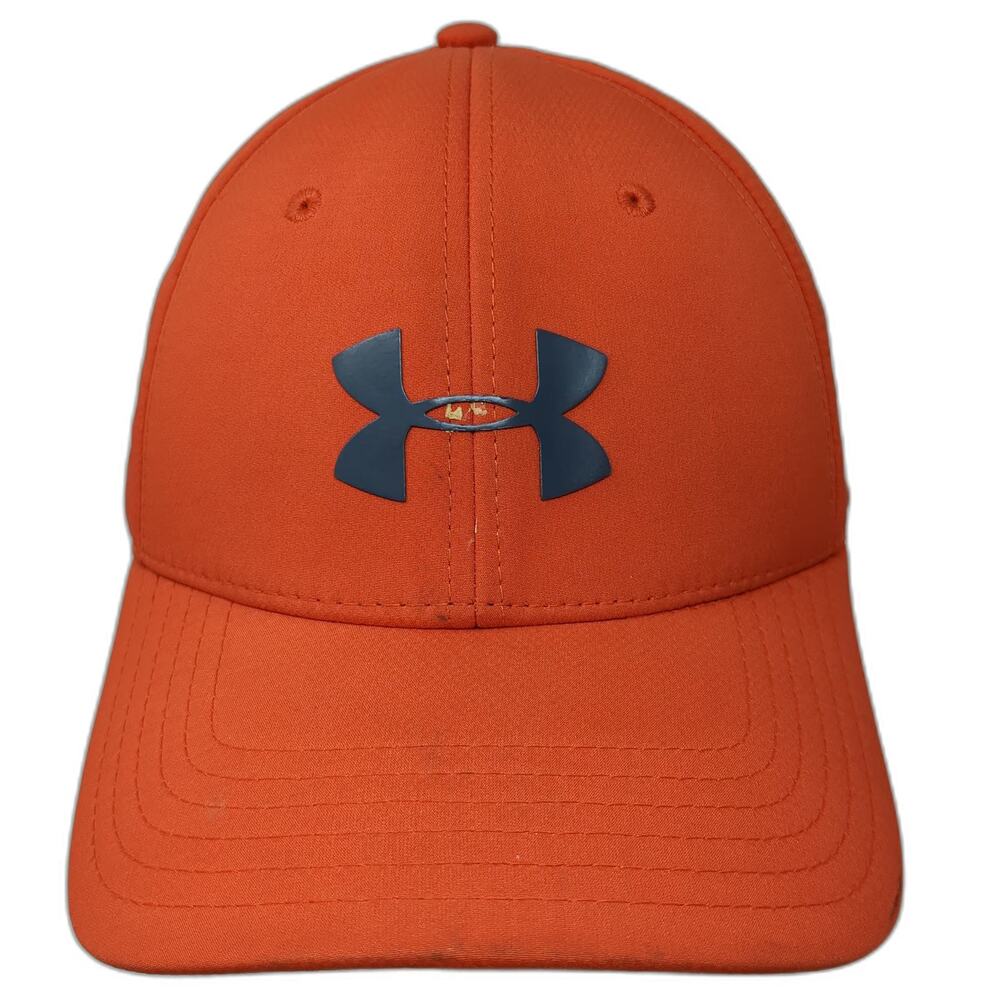Under Armour Baseball Cap Orange Gray L Stretch Fit Curve Brim Graphic Logo Hat